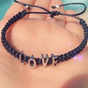 Hand made ❤️ love bracelets black with silver letters adjustable & waterproof.